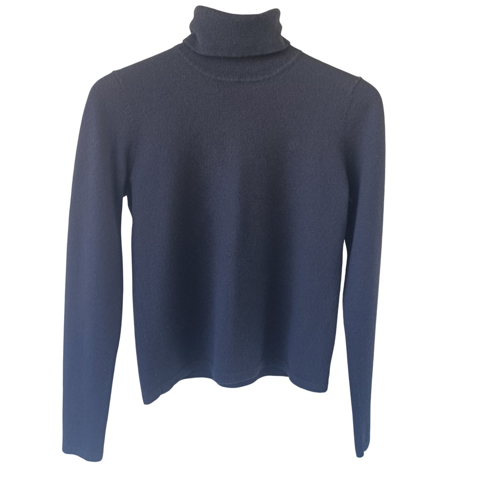 Lauren Ralph Lauren Black Merino Wool Cotton Turtleneck Sweater Womens Med
